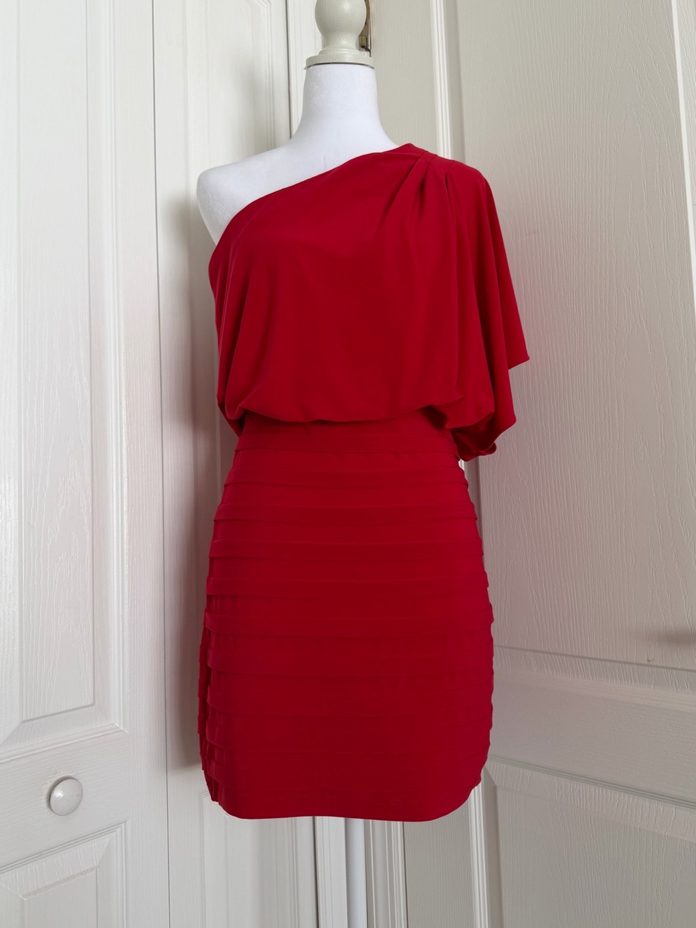 B Darlin One-Shoulder Red Draped Cocktail Dress